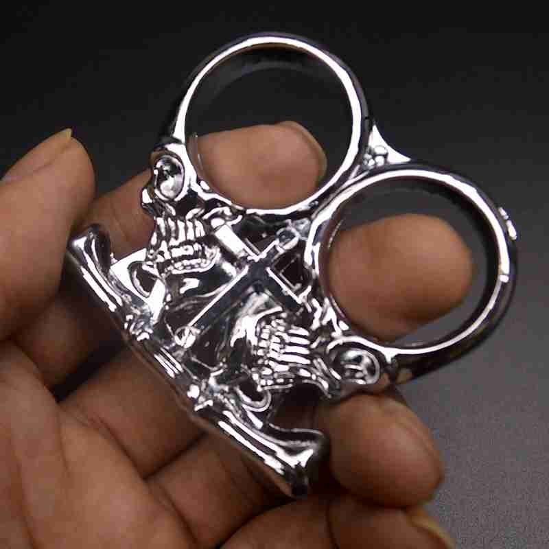 19540016754_2086927425.jpg Cartoon white bone essence anti-wolf two-finger ring all-metal life-saving tool self-defense key pendant survival hand buckle two-fingered tiger - Image 1