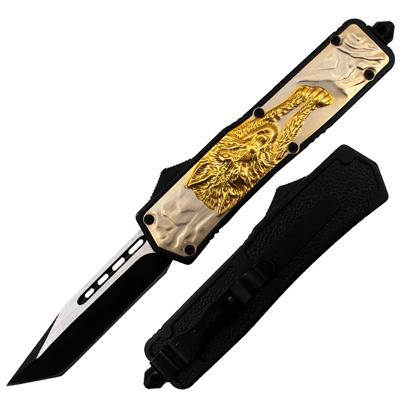 Covert-OPS-USA-OTF-Automatic-Knife-8.75-Inch_yythkg.webp 5.5 inch Wolf Handle Gold Two Toned Tanto OTF knife-TK202-11 - Image 1