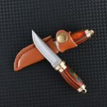 MINI Brass Wood Knife Portable Unboxing Straight Knife With Leather Case CS GO Hanging Outdoor Camping EDC Knife - Image 5