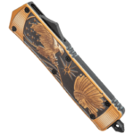 5.5 INCH Rumble Black/Org OTF Auto Knife Dagger Eagle/Headdress - Image 3