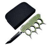 5.25 inch  Brass knuckle switchblade KNIFE GREEN(Tanto Blade) -TKC369-08