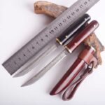 Damascus Steel VG10 Core Layer Camping Survival Hunting Small Straight Knife With Ebony Wood Handle