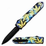 5.25 INCH Yellow Cannabis Leaf OTF Knife-TK012-01