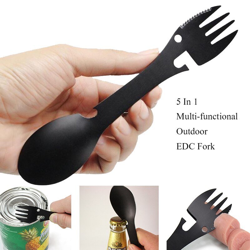 Outdoor-Survival-Tools-5-In-1-Camping-Multi-Functional-EDC-Practical-Kit-Fork-Knife-Spoon-Bottle.jpg Outdoor Survival Tools 5 In 1 Camping Multi-Functional EDC Practical Kit Fork Knife Spoon Bottle/Can Opener - Image 1