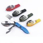 CAMPING  knife spoon fork combo, 4 In 1 Foldable Stainless Steel Bottle Opener, Folding Pocket Kits Outdoor Tableware TOOLS